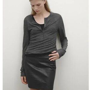 Massimo Dutti Womens T-Shirt M Medium Gray Henley Double layer 6882/506 NWOT